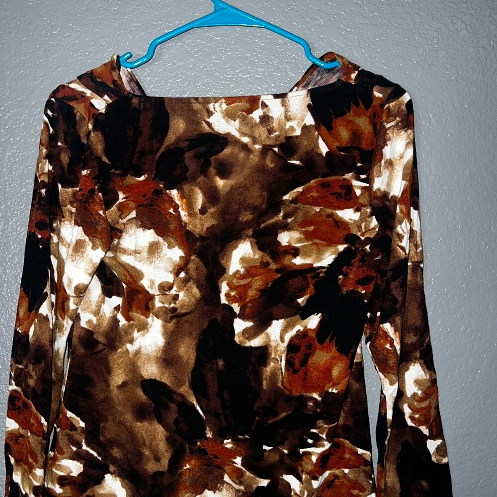 Apt. 9 Petite Small Brown Abstract Print Long Sleeve Cowl Neck Top PS - Picture 4 of 5